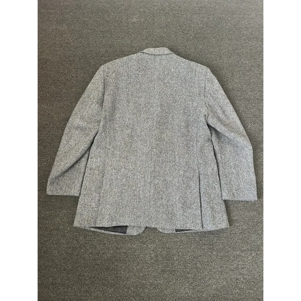 Harris Tweed Blazer Grey Mens 46 Long Herringbone Pure New Wool Sport Coat Dress
